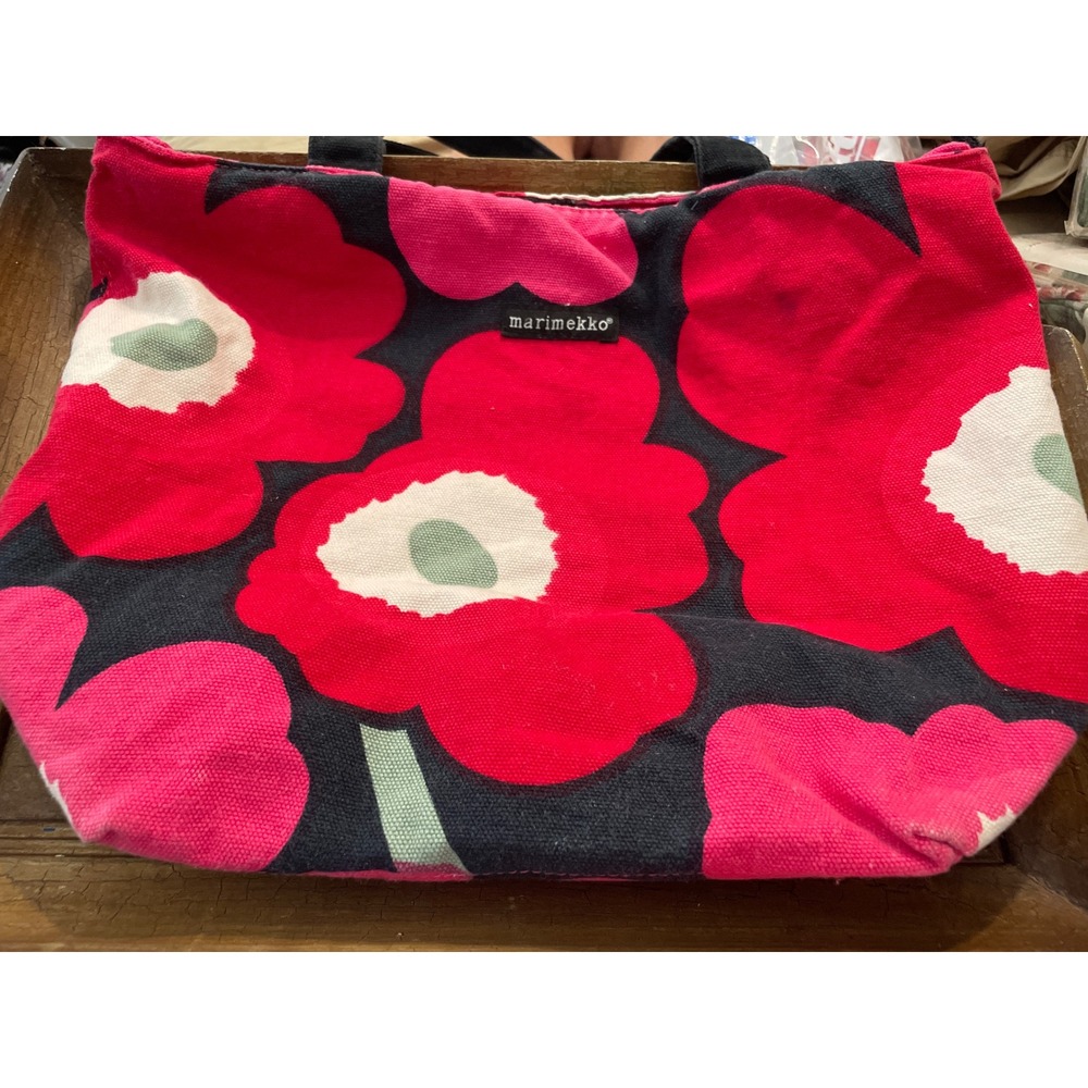 Marimekko Avon Breast Cancer Crusade Unikko Floral Canvas Tote Bag Pink Red